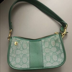 Coach Green Shoulder Bag with Gold Accents
